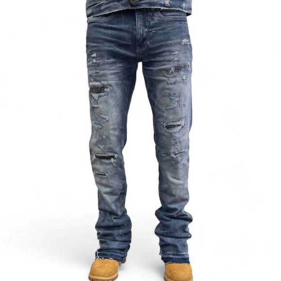 NEW JORDAN CRAIG men's theo slight flare stack denim jean in aged wash - Picture 1 of 2